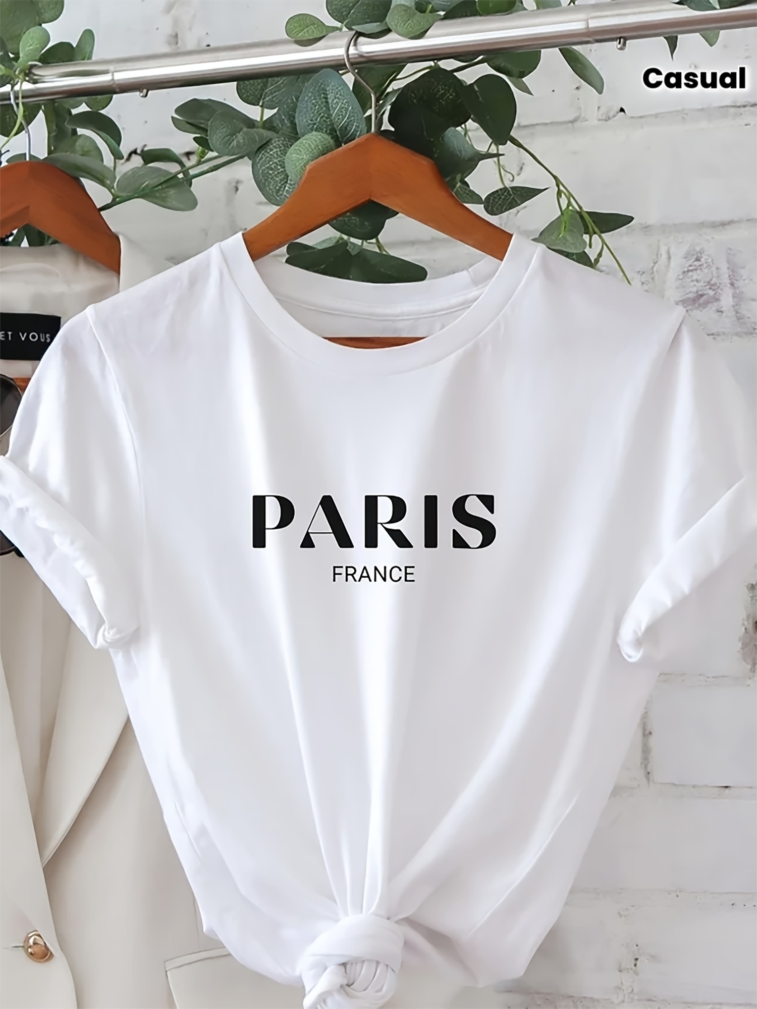 Summer Clothing In Paris - 여성 캐주얼 반팔 크루넥 티셔츠 파리