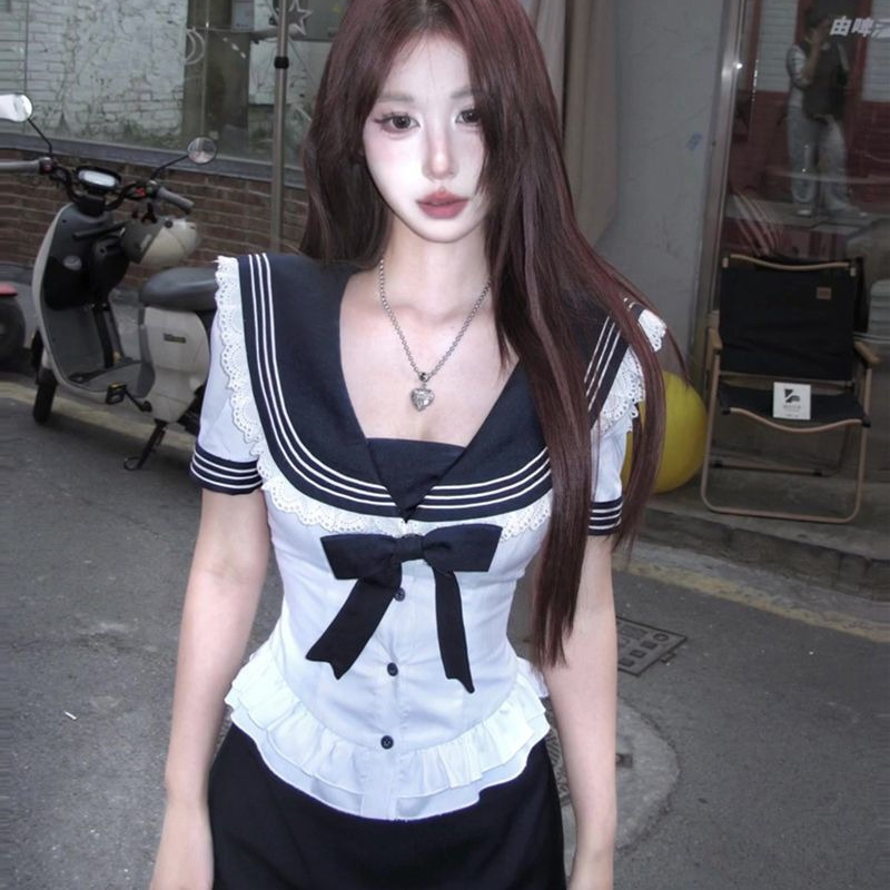 Summer Youth Clothing - Deeptown Sweet Bow 선원 칼라 여성