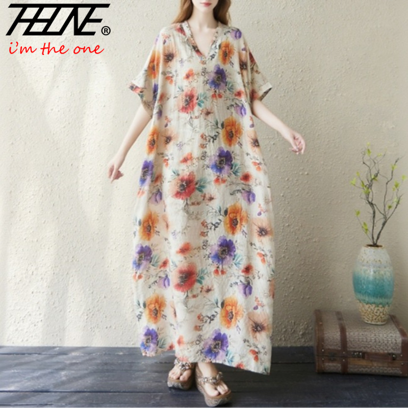 Indian Summer Vintage Clothing - 여성 루즈한 빈티지 캐주얼 롱 맥시