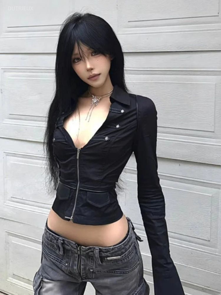 Summer Clothing Aesthetic - Y2k 미적 여성 섹시한 블라우스 솔리드