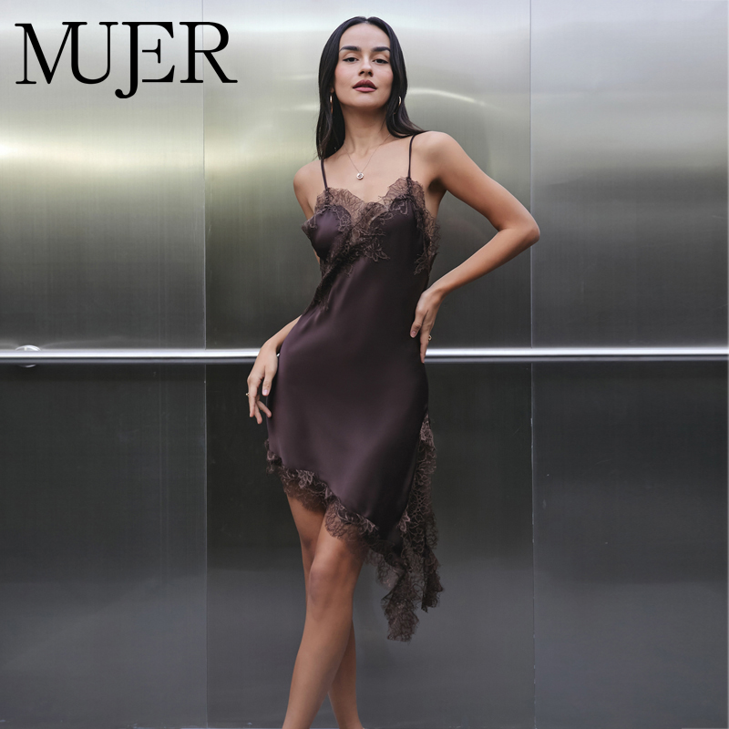 Yellow Summer Clothing - MUJER 새틴 레이스 슬립 드레스 여성