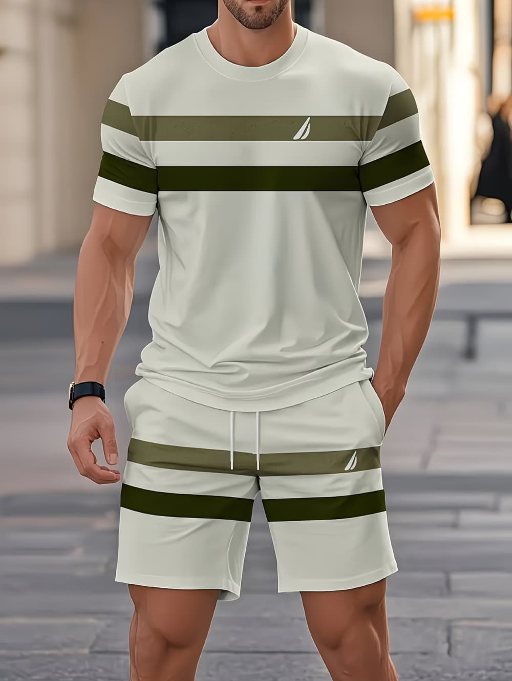 Summer Youth Clothing - 남성 여름 세트 재미있는 3D 스트라이프