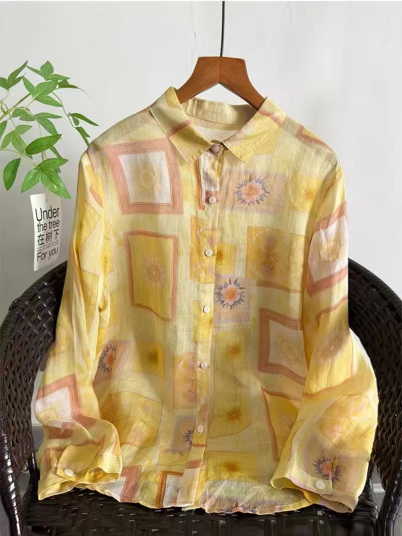 Yellow Summer Clothing - 100% 라미 셔츠 봄 가을 오리지널