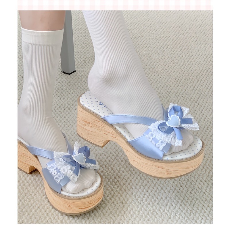 스윗 보우 우드 그레인 두꺼운 바닥 플랫폼 슬리퍼 여성 - Summer Clothing Collection 리뷰 및 가격