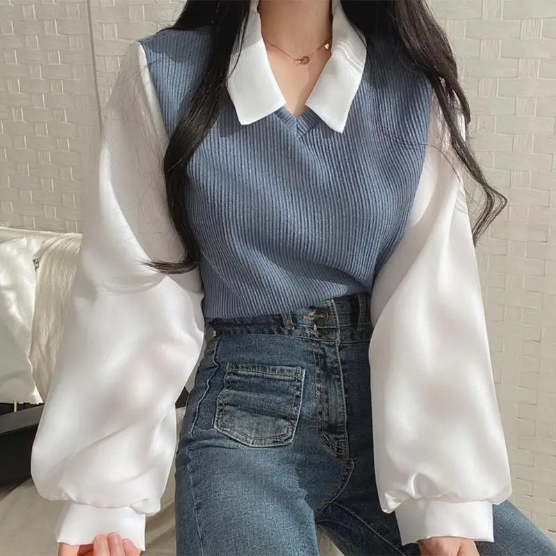 여름 블라우스 여성 한국 스타일 거짓 투피스 폴로 칼라 - Summer Youth Clothing 리뷰 및 가격