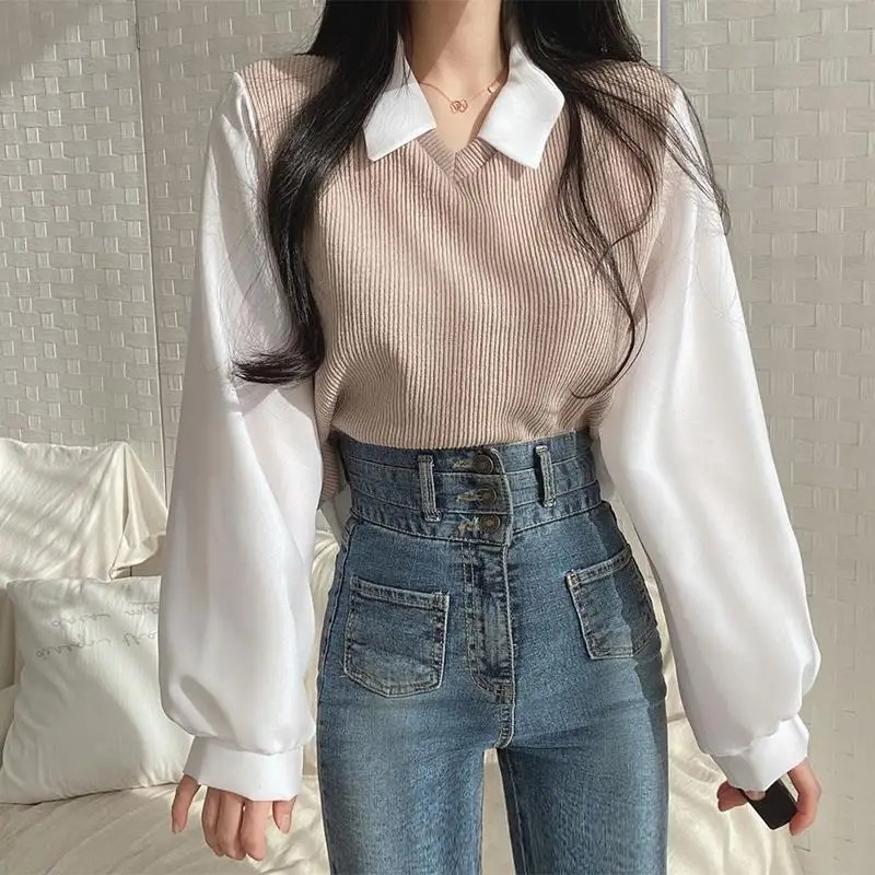 여름 블라우스 여성 한국 스타일 거짓 투피스 폴로 칼라 - Summer Youth Clothing 리뷰 및 가격