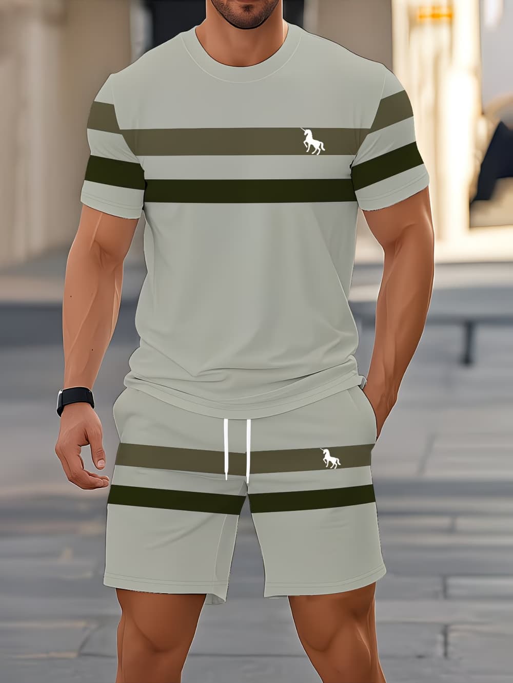 남성 여름 세트 재미있는 3D 스트라이프 프린트 반팔  - Summer Youth Clothing 리뷰 및 가격