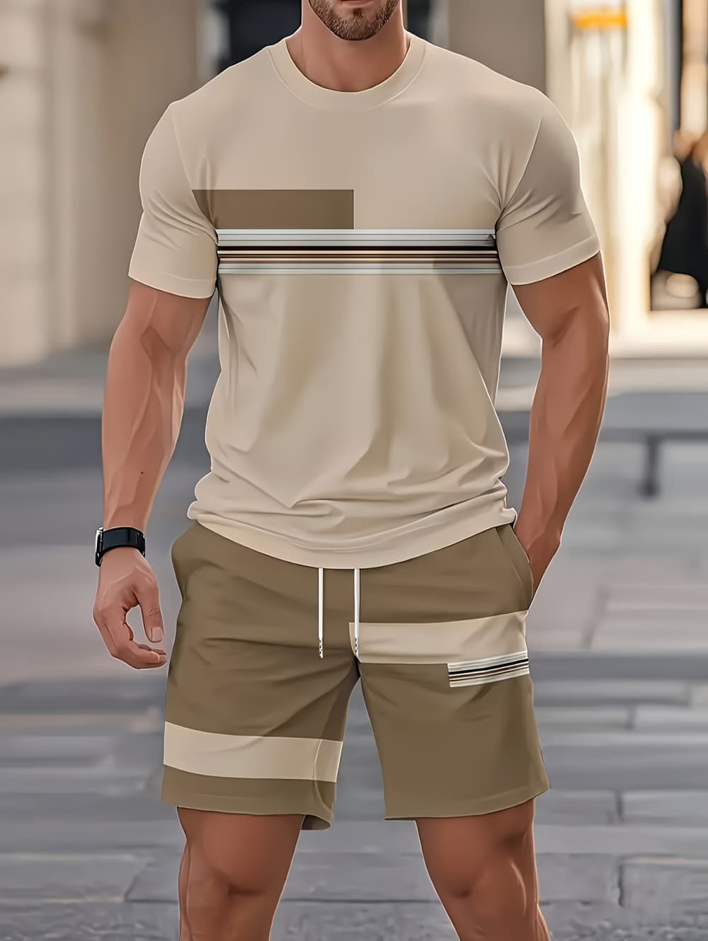 남성 여름 세트 재미있는 3D 스트라이프 프린트 반팔  - Summer Youth Clothing 리뷰 및 가격