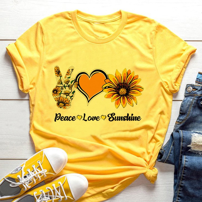 노란색 여성 티셔츠 해바라기 꿀벌 미적 패턴 반팔 셔츠 - Yellow Summer Clothing 리뷰 및 가격
